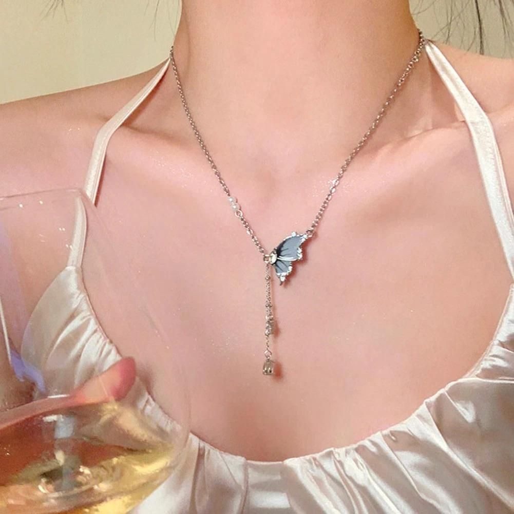 ARYAMI™ Elegant Butterfly Drop Necklace for Women – Premium Silver Finish