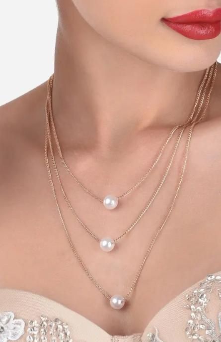 ARYAMI Elegant 3-Layer Pearl Pendant Necklace for Women – Lightweight Rose Gold Finish