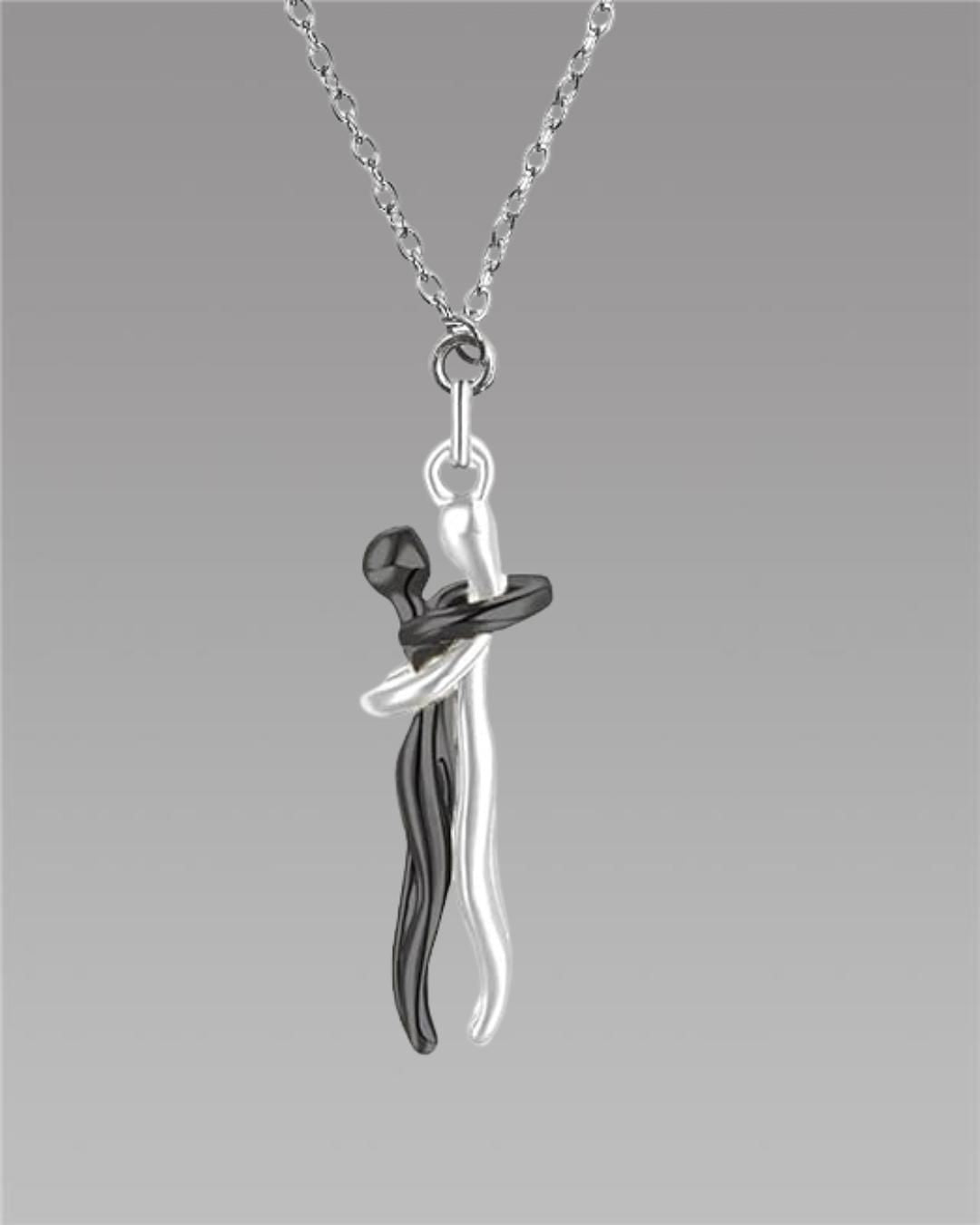 ARYAMI™ Elegant Hug Couple Pendant Necklace for Women – Silver Finish Love Symbol Design
