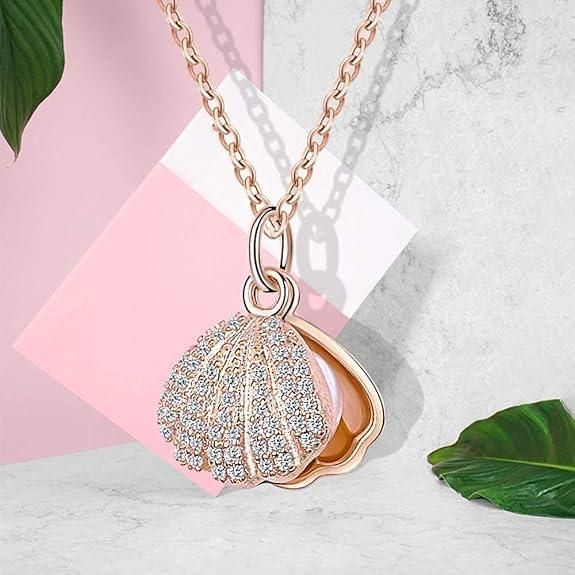 ARYAMI™ Elegant Pearl Shell Pendant Necklace for Women – Rose Gold Finish