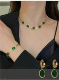 ARYAMI™ Elegant Green Stone Necklace Set for Women – Premium Gold Finish