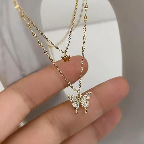 ARYAMI™ Elegant Butterfly Double Layer Necklace for Women – Lightweight Gold Finish