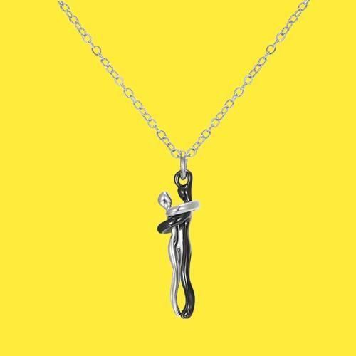 ARYAMI™ Elegant Hug Couple Pendant Necklace for Women – Silver Finish Love Symbol Design