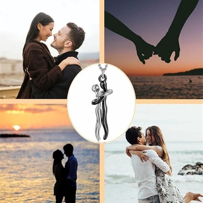 ARYAMI™ Elegant Hug Couple Pendant Necklace for Women – Silver Finish Love Symbol Design