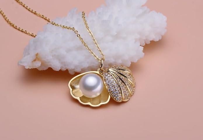 ARYAMI™ Elegant Pearl Shell Pendant Necklace for Women – Rose Gold Finish
