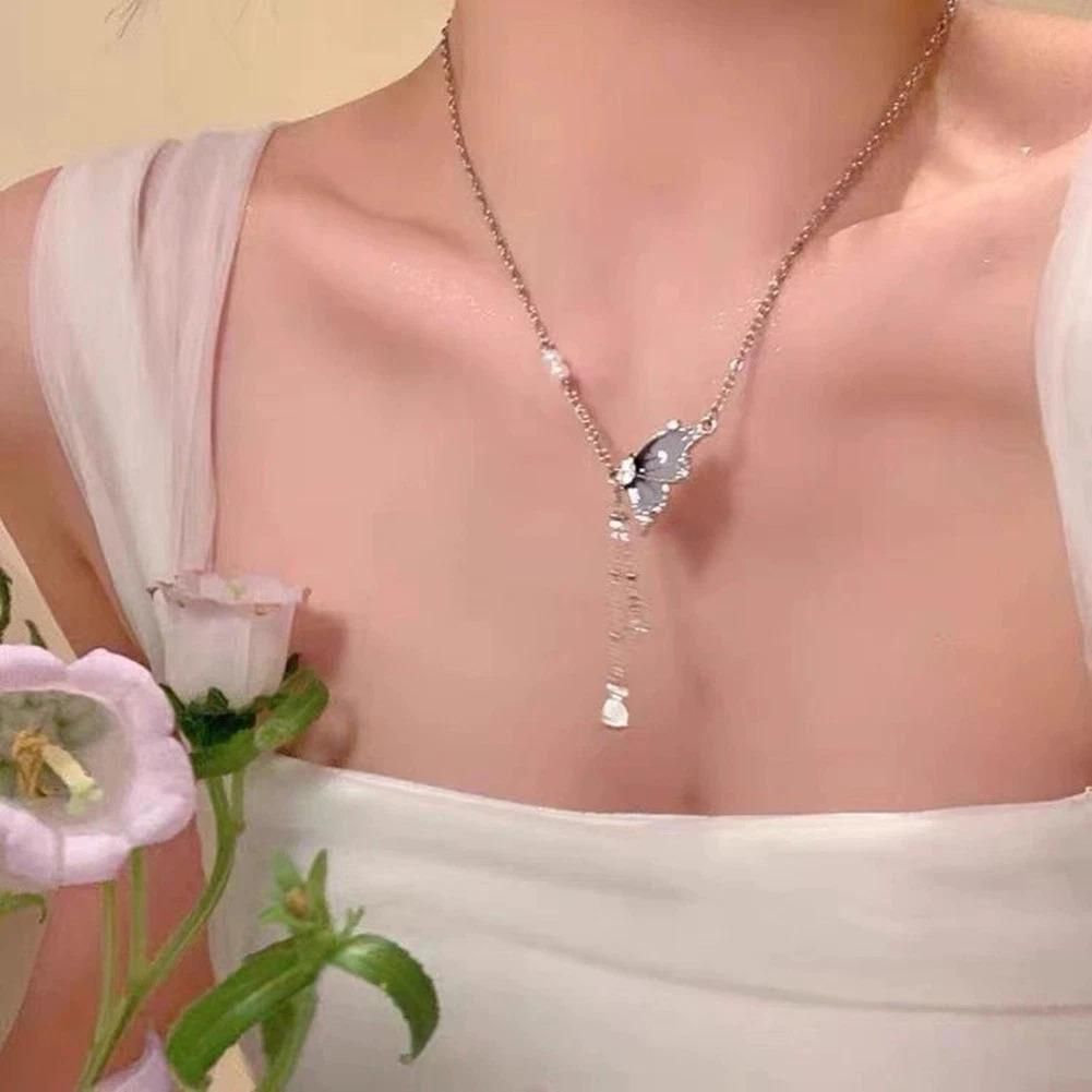 ARYAMI™ Elegant Butterfly Drop Necklace for Women – Premium Silver Finish