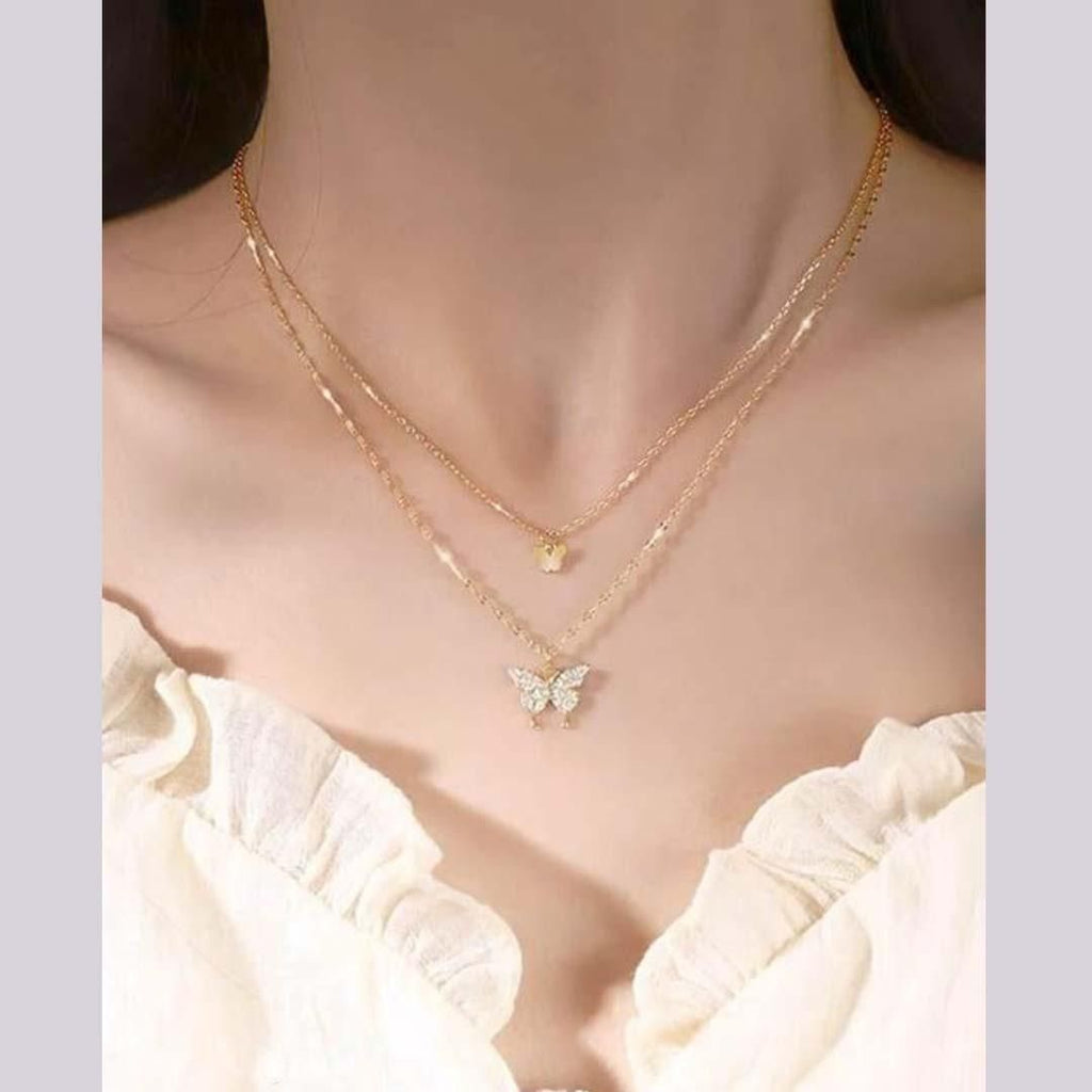 ARYAMI™ Elegant Butterfly Double Layer Necklace for Women – Lightweight Gold Finish