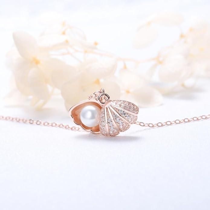 ARYAMI™ Elegant Pearl Shell Pendant Necklace for Women – Rose Gold Finish