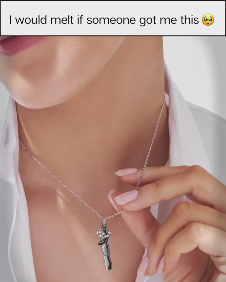 ARYAMI™ Elegant Hug Couple Pendant Necklace for Women – Silver Finish Love Symbol Design